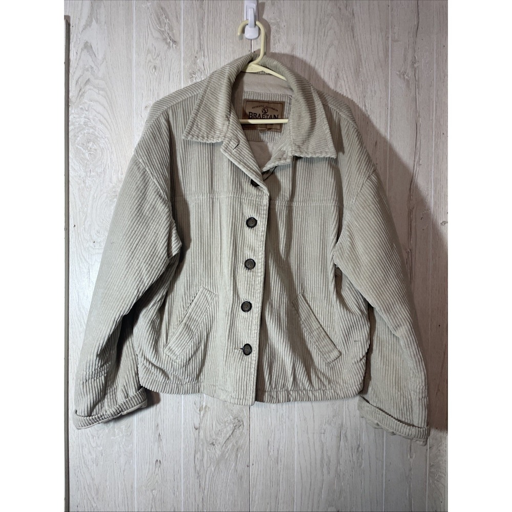 Braetan Corduroy Jacket Women's XL Beige Faux Collar long sleeve retro flaw